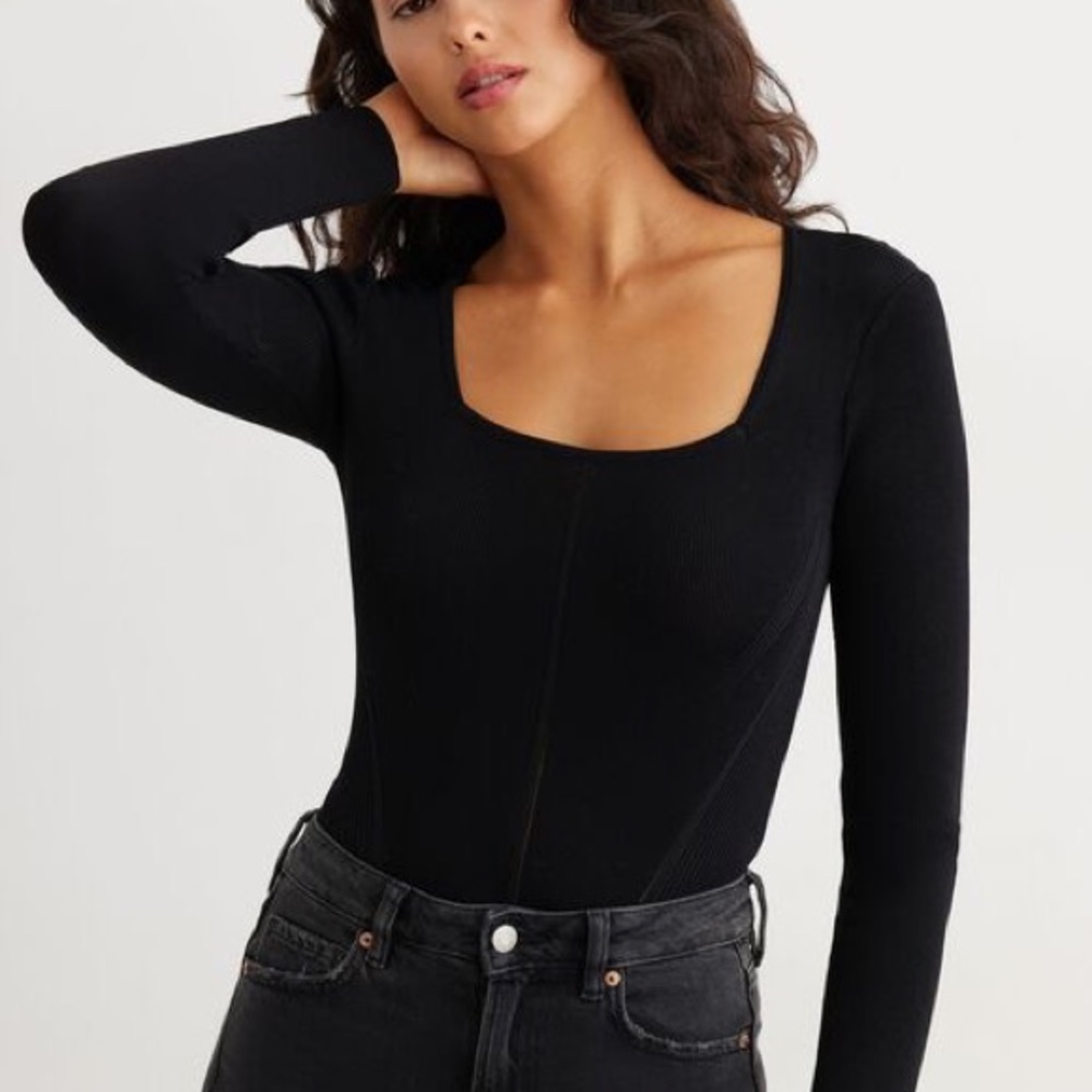 Dynamite Black Fitted Square Neck Sweater BNWT